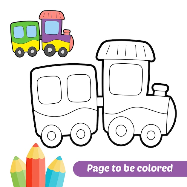 Libro para colorear para niños tren vector