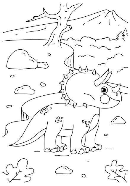 Libro para colorear para niños Triceratops dinosaurio página