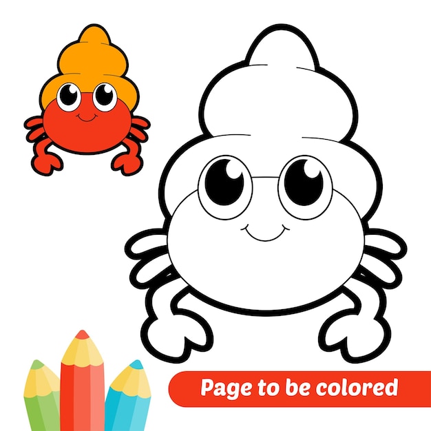Libro para colorear para niños vector de cangrejo ermitaño