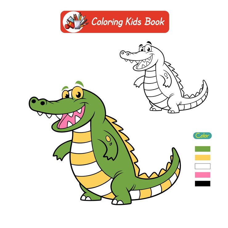 Vector libro de colorear para niños vector de cocodrilo
