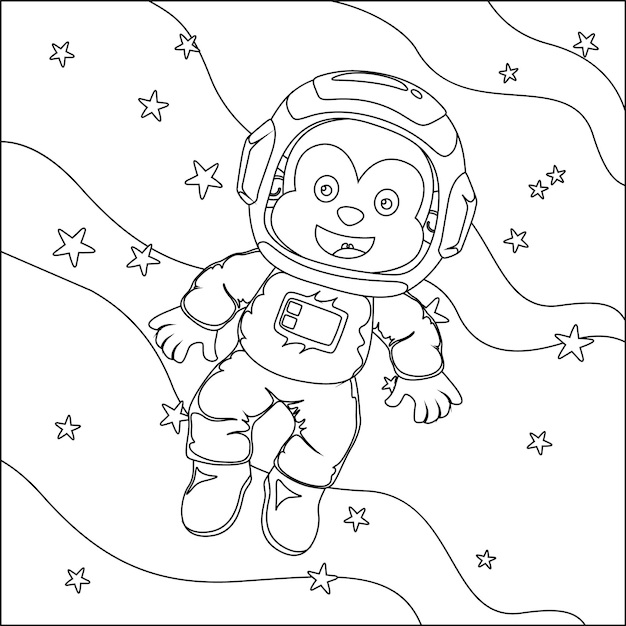 Libro de colorear para niños Vector Lindo tigre astronauta vuela en el espacio libro para colorear