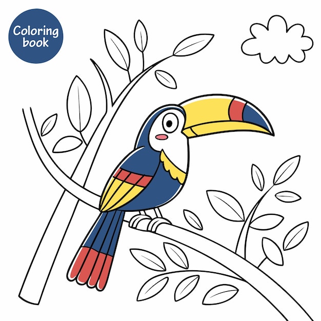 Libro para colorear para niños vector de pájaros tucanes