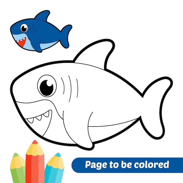 Libro para colorear para niños vector de tiburón