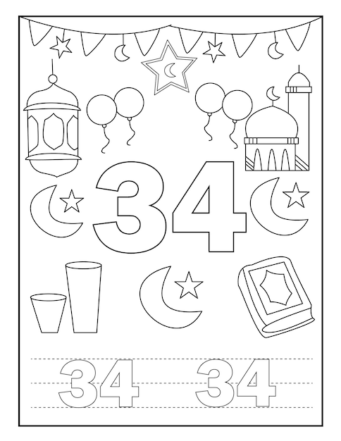 Libro para colorear de números de Ramadán para niños con lindos diseños