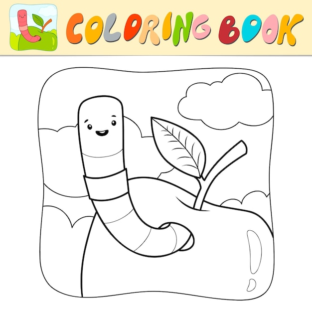 Libro para colorear o página para colorear para niños Gusano vector blanco y negro Fondo de naturaleza