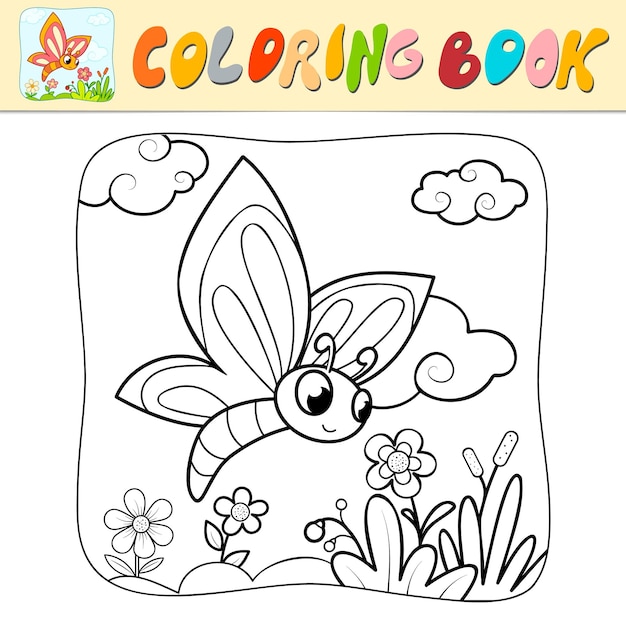 Libro para colorear o página para colorear para niños Mariposa vector blanco y negro Fondo de naturaleza