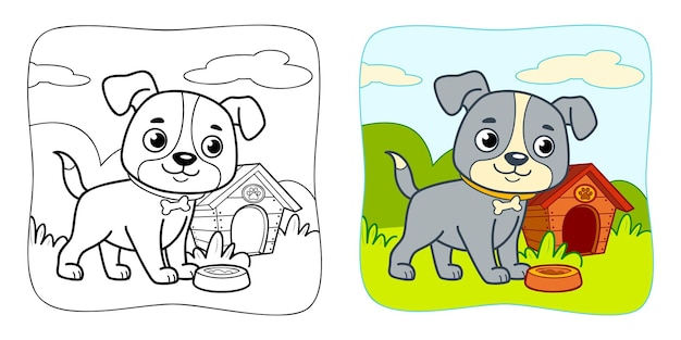 Libro para colorear o página para colorear para niños Perro vector clipart Fondo de la naturaleza