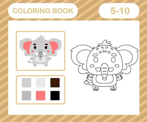 Libro para colorear o página de dibujos animados lindo elefante, juego educativo para niños de 5 y 10 años de edad