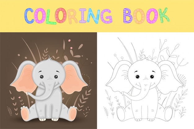 Libro para colorear o página para niños en edad escolar y preescolar. desarrollo de coloración infantil. ilustración de dibujos animados de vector con lindo elefante