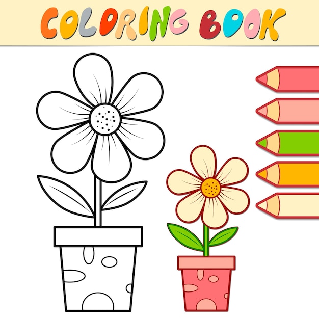 Libro de colorear o página para niños. flor en maceta ilustración en blanco y negro