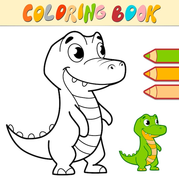 Libro de colorear o página para niños. ilustración de cocodrilo en blanco y negro