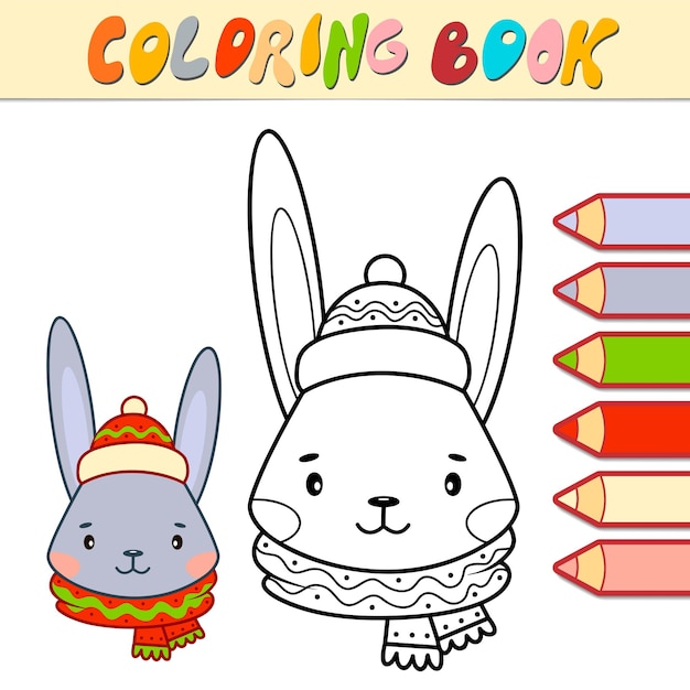 Libro de colorear o página para niños. Ilustración de vector blanco y negro de animales de Navidad