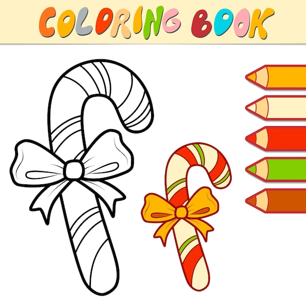 Libro de colorear o página para niños. Ilustración de vector blanco y negro de dulces de Navidad