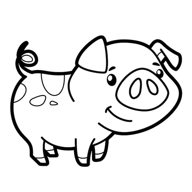 Vector libro de colorear o página para niños. ilustración de vector de cerdo blanco y negro