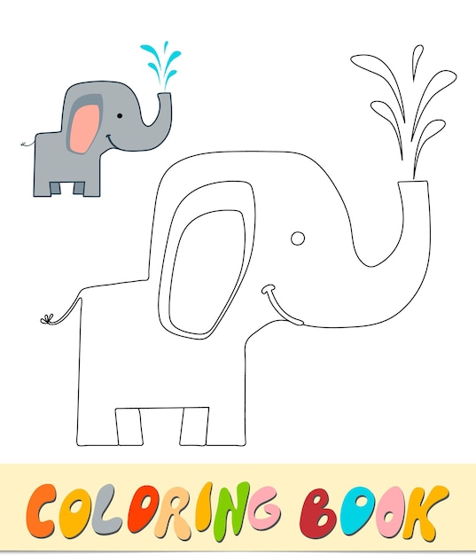 Libro de colorear o página para niños. Ilustración de vector de elefante blanco y negro