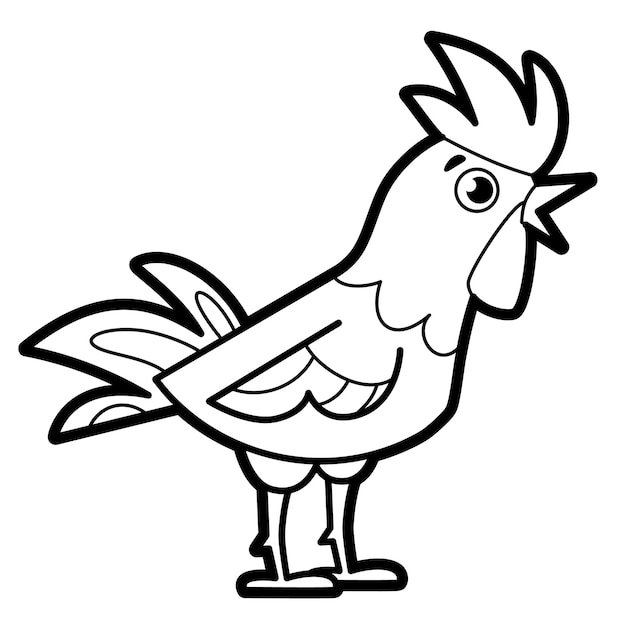 Libro de colorear o página para niños. Ilustración de vector de gallo blanco y negro