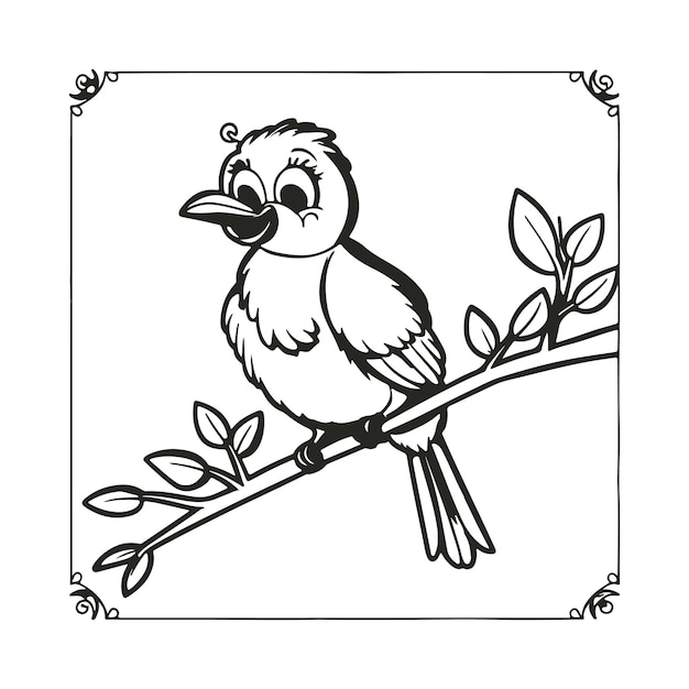 Libro para colorear de un pájaro sentado en una rama