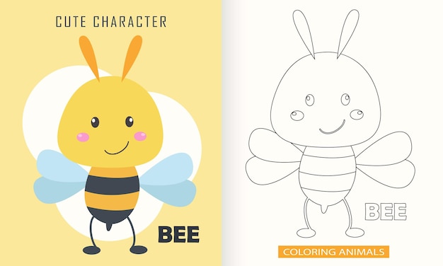 Vector libro de colorear de personajes animales para abeja linda