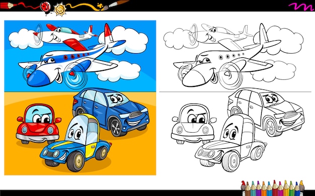 Libro para colorear de personajes de aviones y coches