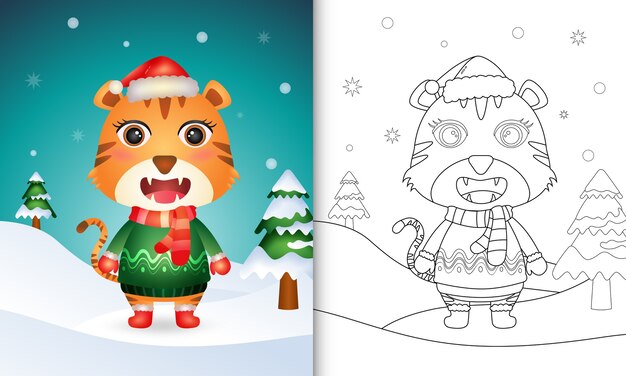 Libro para colorear con personajes navideños de tigre