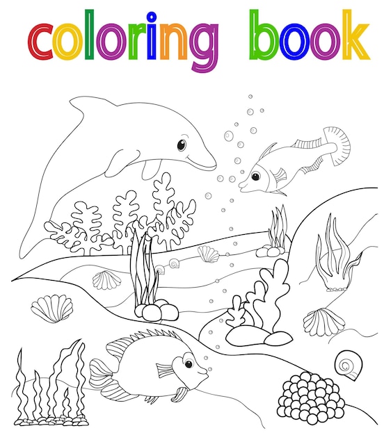 Libro para colorear pescado delfín mar
