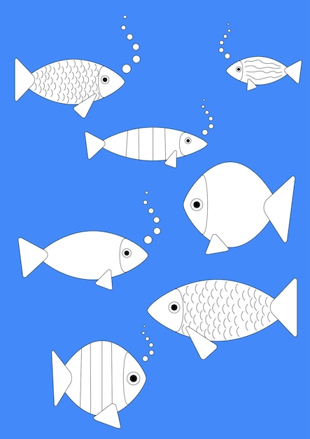 Vector libro de colorear pescado de formato a4 en un fondo azul libro de coloreo para niños de 23 años