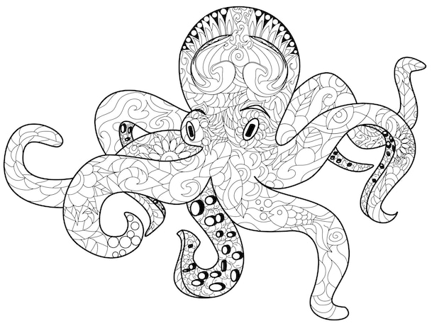 Libro para colorear pulpo para adultos vector