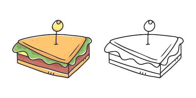 Libro para colorear sándwich con un ejemplo de colorear para niños Página para colorear con comida