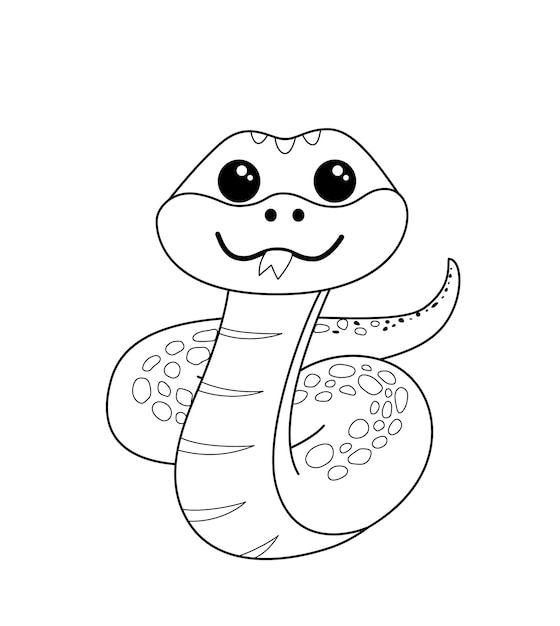 Libro para colorear La serpiente sonriente se arrastra Serpiente blanco y negro Vector