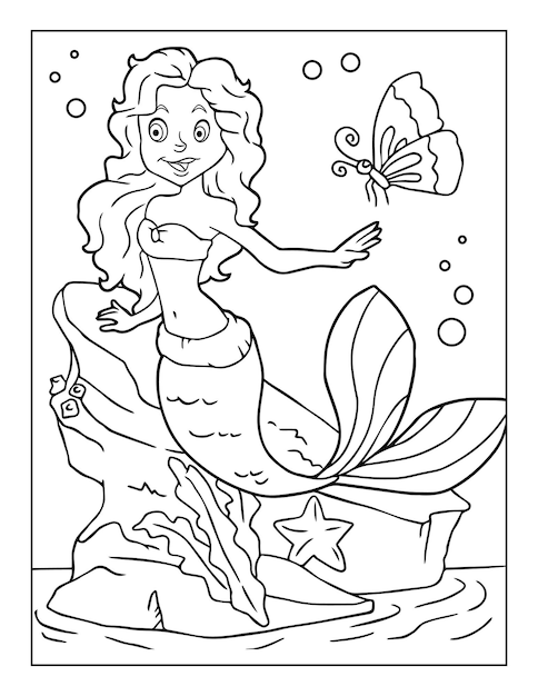 Vector libro de colorear de sirena para niños de 4 a 8 años