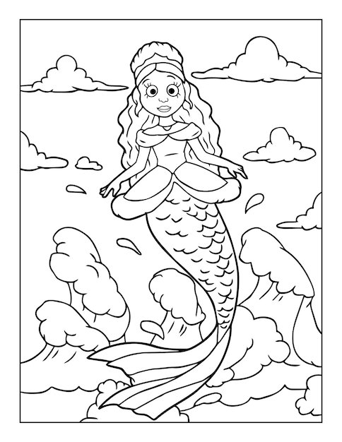 Vector libro de colorear de sirena para niños de 4 a 8 años