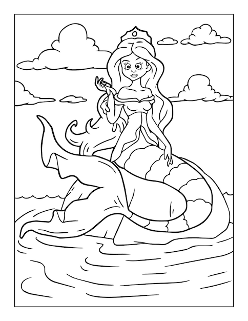 Vector libro de colorear de sirena para niños de 4 a 8 años