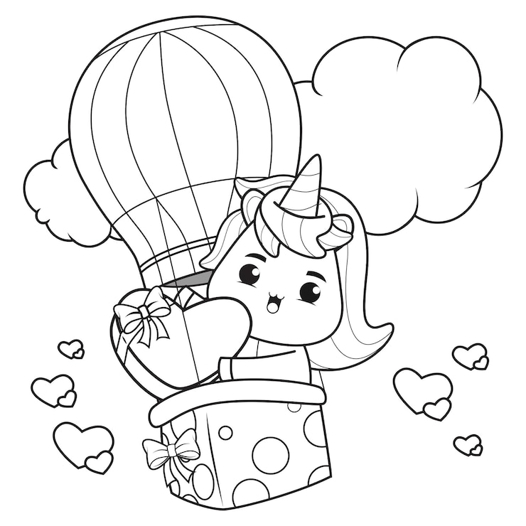 Vector libro para colorear unicornio lindo para la ilustración del día de san valentín