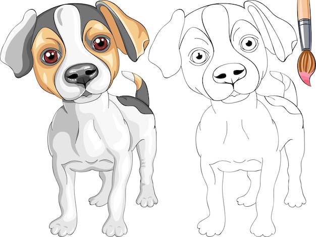 Libro de colorear de vectores para niños de raza de perro cachorro sonriente divertido jack russell terrier