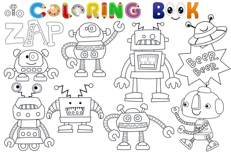 Vector libro de colorear vectorial con robots divertidos
