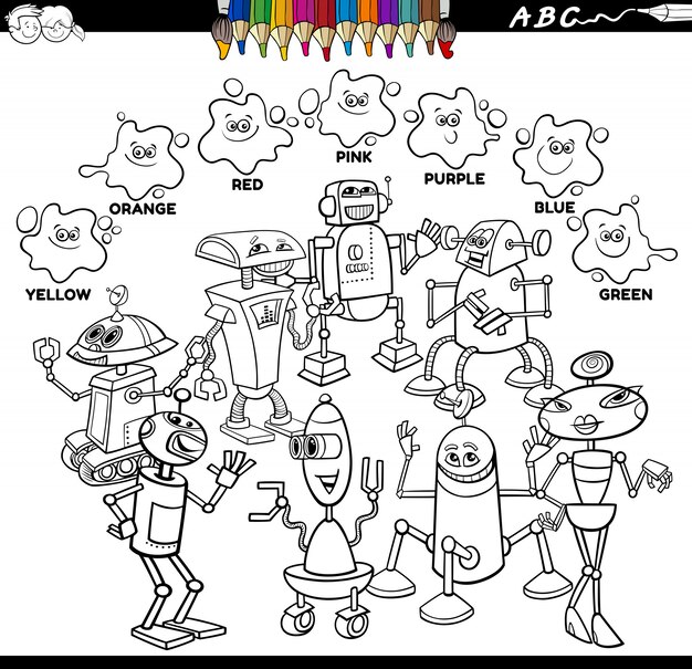 Libro de colores básicos con personajes robot