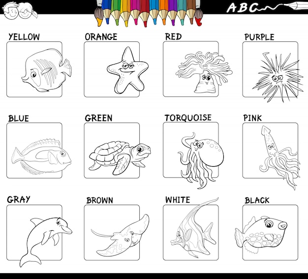 Libro de colores de colores básicos con juego educativo de animales