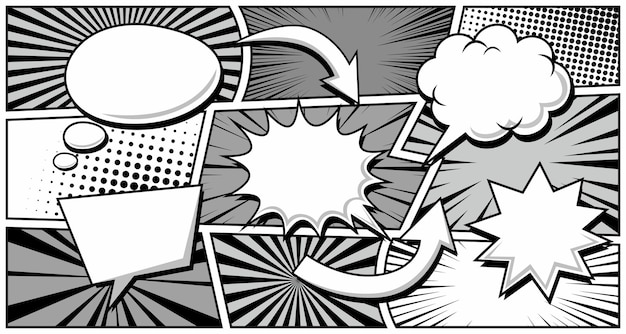 Libro de cómics de fondo plano en blanco y negro