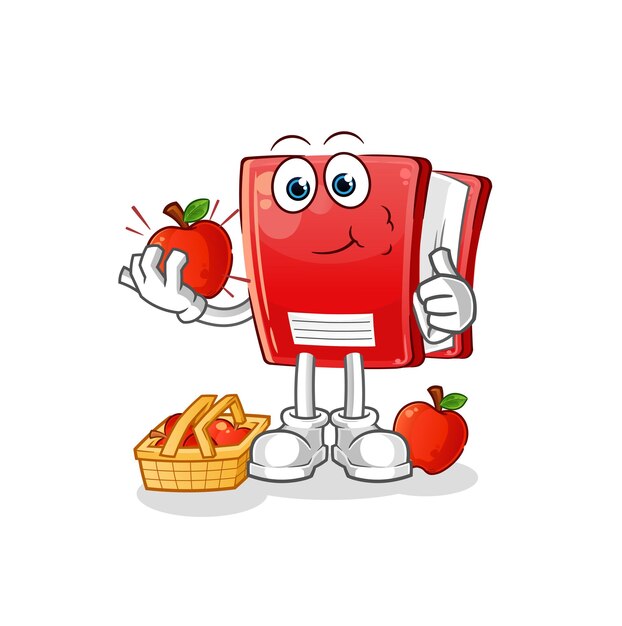 Libro comiendo un vector de caracteres de ilustración de manzana