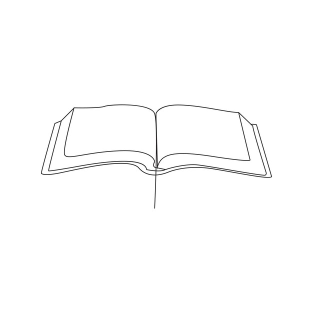 libro continuo dibujo de una línea libro abierto con páginas voladoras ilustración vectorial