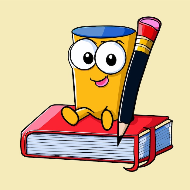 Vector libro de copias a lápiz educación estudiante niño estudio dibujado a mano adhesivo de dibujos animados plano elegante