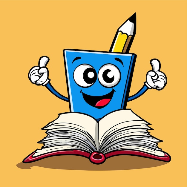 Libro de copias a lápiz educación estudiante niño estudio dibujado a mano adhesivo de dibujos animados plano elegante