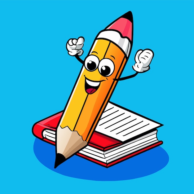 Libro de copias a lápiz educación estudiante niño estudio dibujado a mano adhesivo de dibujos animados plano elegante