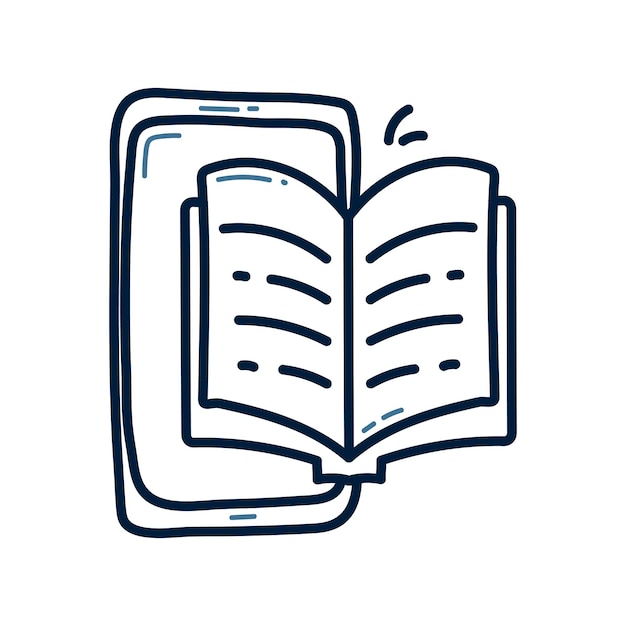 Libro dibujado a mano y smartphone doodle línea ill ustration Libro y smartphone doodle icono vector