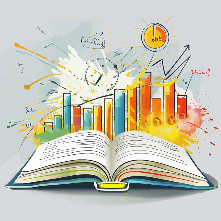 Vector un libro con un dibujo de un gráfico que dice tiempo en él