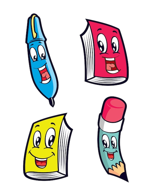 Vector libro de dibujos animados y lápiz