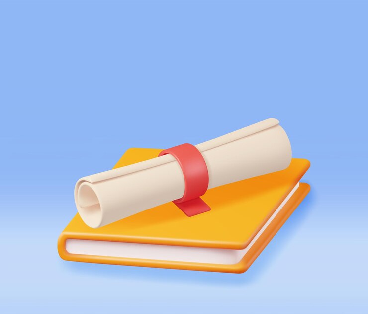 Vector libro y diploma de graduación 3d