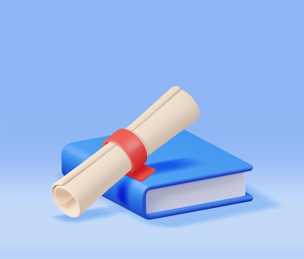 Libro y diploma de graduación 3D