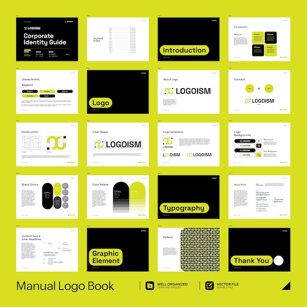 Vector libro de directrices para el logotipo y el estilo de la marca