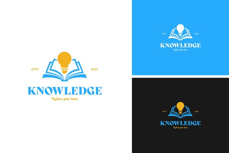 Vector libro con un diseño de logotipo de bombilla que simboliza el conocimiento y la innovación para una startup educativa